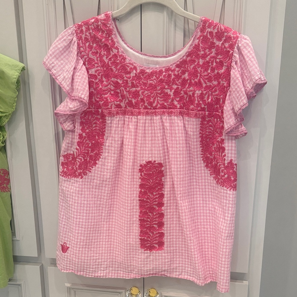 Pink Embroidered womens Top - Short Sleeve